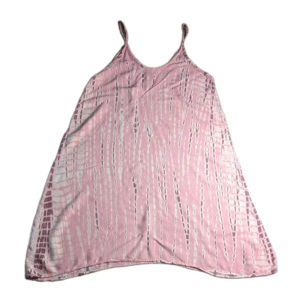 Three Cranes Gallery Pink Tie Dye Rayon Slip Dress Boho Y2K Thailand Medium Midi